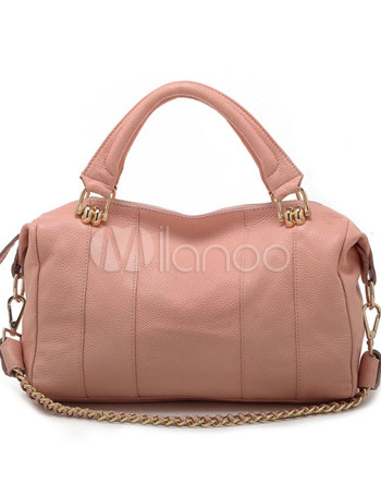 Elegant Solid 42*10*26cm Pink Cowhide Shoulder Bags For Women