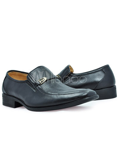 Comfortable  Dress Shoes on Official Black Cow Leather Pu Sole Dress Shoes For Men   Milanoo Com