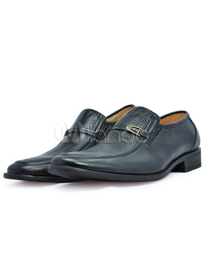 Comfortable  Dress Shoes on Official Black Cow Leather Pu Sole Dress Shoes For Men   Milanoo Com