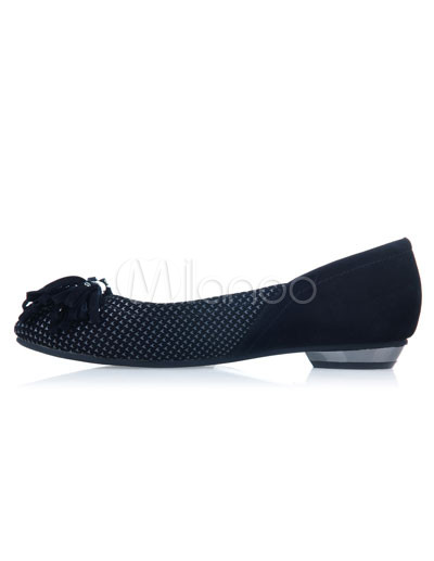 Black Spot Shoes on Black Tassel Spot Sheepskin Pigskin Womens Flats   Milanoo Com