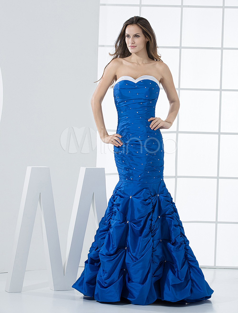Deep Blue Strapless Mermaid Taffeta Prom Dress/Homecoming Dress