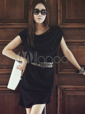 Popular Black Spandex Belt Sleeveless Women's Dress