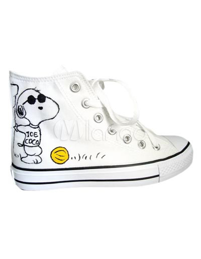 Canvas White Shoes on Classy White Canvas Snoopy Lace Up Ladies Painted Shoes