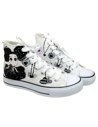 Flat Soled Shoes on Canvas Rubber Sole Flat Ankle Painted Shoes For Women Milanoo Com