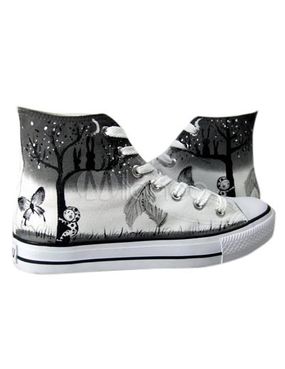 Canvas Lace Shoes on Sweet White Canvas Rubber Lace Up Womens Painted Shoes   Milanoo Com