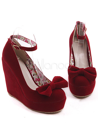 Black Satin Wedge Shoes on Lovely Bow Ankle Strap Buckle Satin Womens Wedge Shoes Milanoo Com