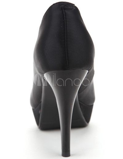 Womens High Heel on Elegant Black Satin Rubber Sole Women S High Heel Pumps   Milanoo Com