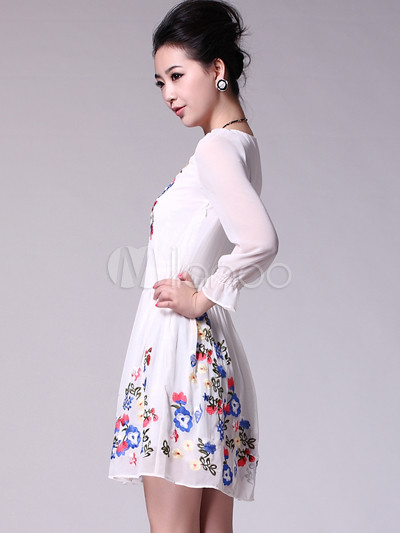 Womenclothing Sizes on Sweet Floral Printing Silk Polyester Women S Dress   Milanoo Com