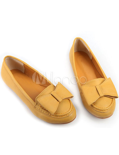 Womenflat Shoes on Sweet Pu Leather Bow Decoration Women S Flat Boat Shoes   Milanoo Com