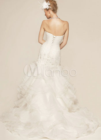 Amazing White Satin Mermaid Strapless Celebrity Wedding Dresses