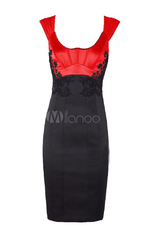 Modern Western Red Sleeveless Silk Spandex Womens Dress