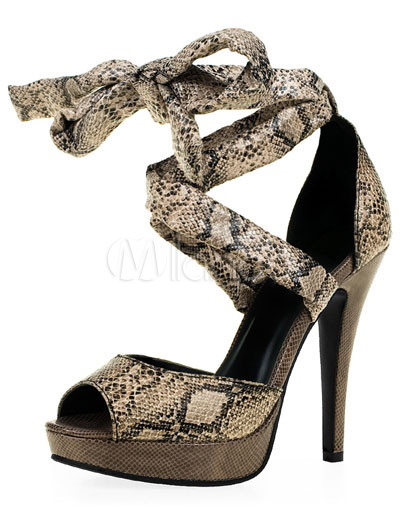 Women Heel Dress Shoes on Snake Print Wrap Pu Womens Dress High Heel Shoes Milanoo Com