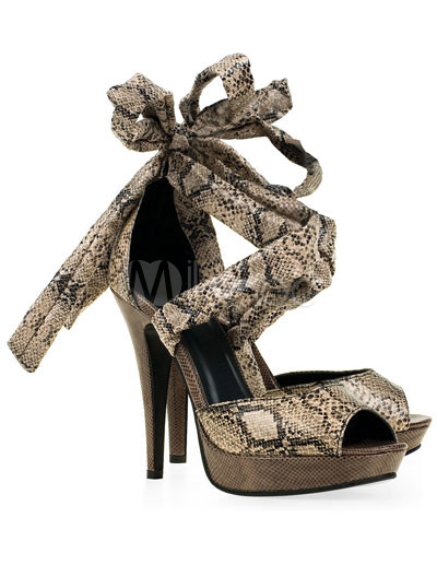 High Heel Dress Shoes on Snake Print Wrap Pu Womens Dress High Heel Shoes   Milanoo Com