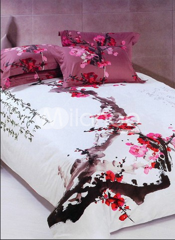 Cotton Bedspreads on White And Red Cotton Duvet Cover Oriental Bedding Set 34276 0 Jpg