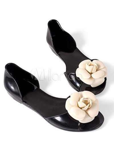 Flower Flat Shoes on Sweet Flower Decoration Plastic Peep Toe Women S Flat Jelly Shoes