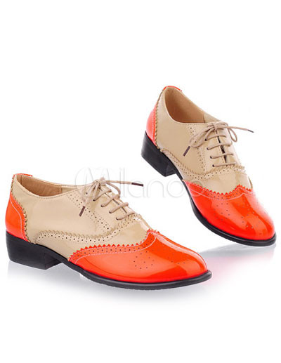 Lace Flat Shoes on Color Block Lace Up Flat Pu Womens Oxford Shoes   Milanoo Com