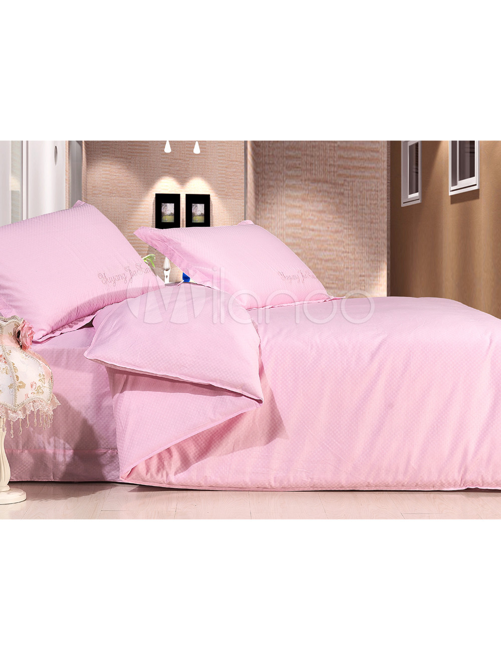4-pc Beautiful Pink Silk Quilt Duvet Cover Bedding Set