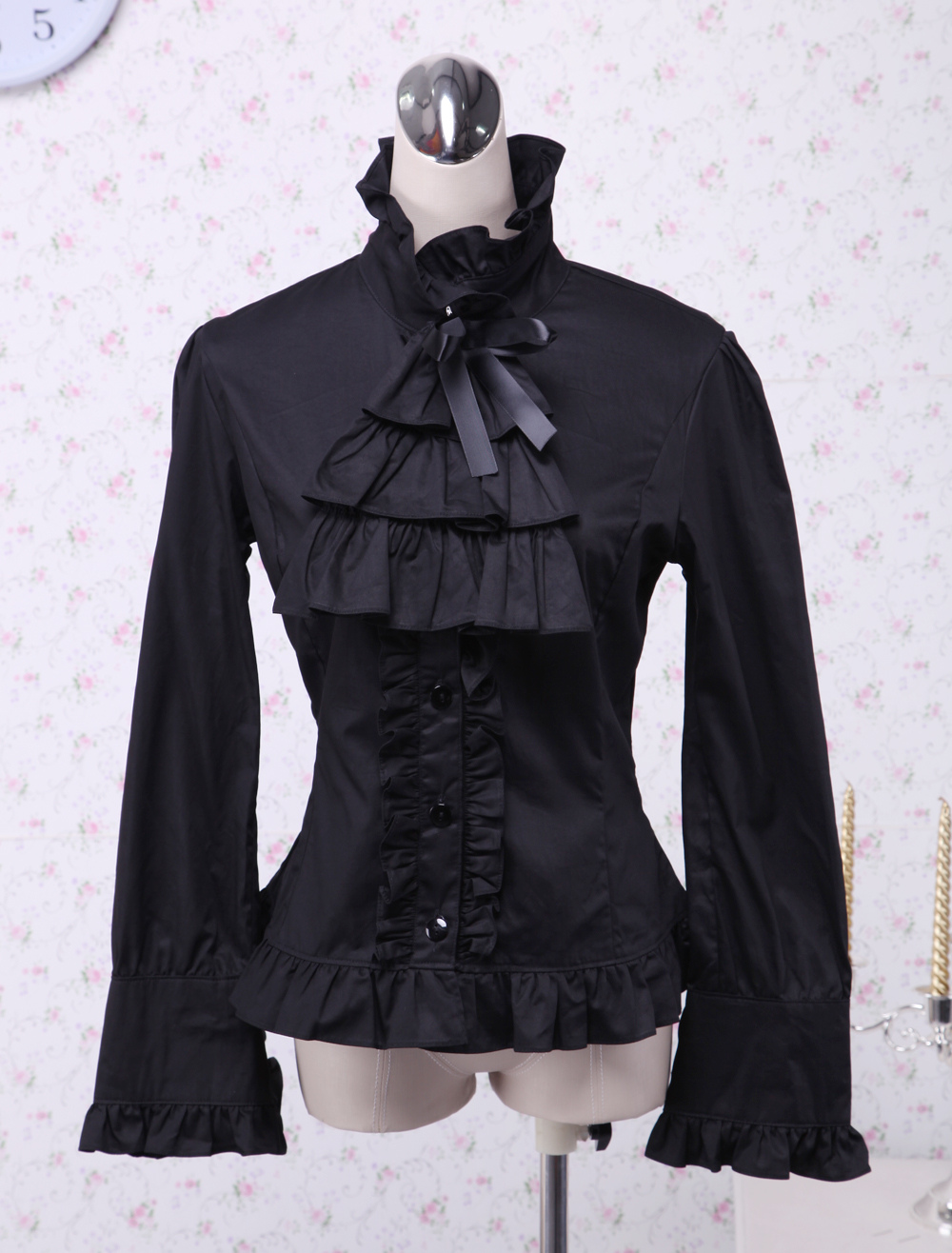 100%real Grey/white Lolita Chiffon Ruffled Short Blouse/lolita Out