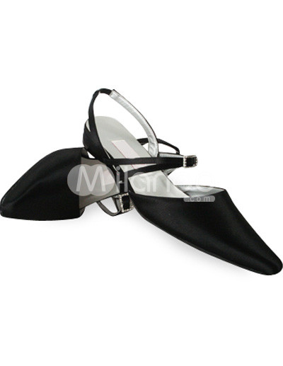 Black Satin Wedding Shoes on Sat  N Negro Zapatos De Punta Dedos De Los Pies De La Boda   Milanoo