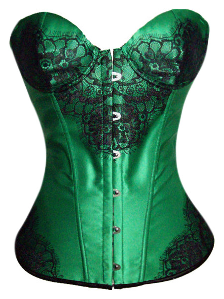 Green Sexy Front Button Satin Women's Overbust Corset Green Sexy Front Button Satin Women's Overbust Corset