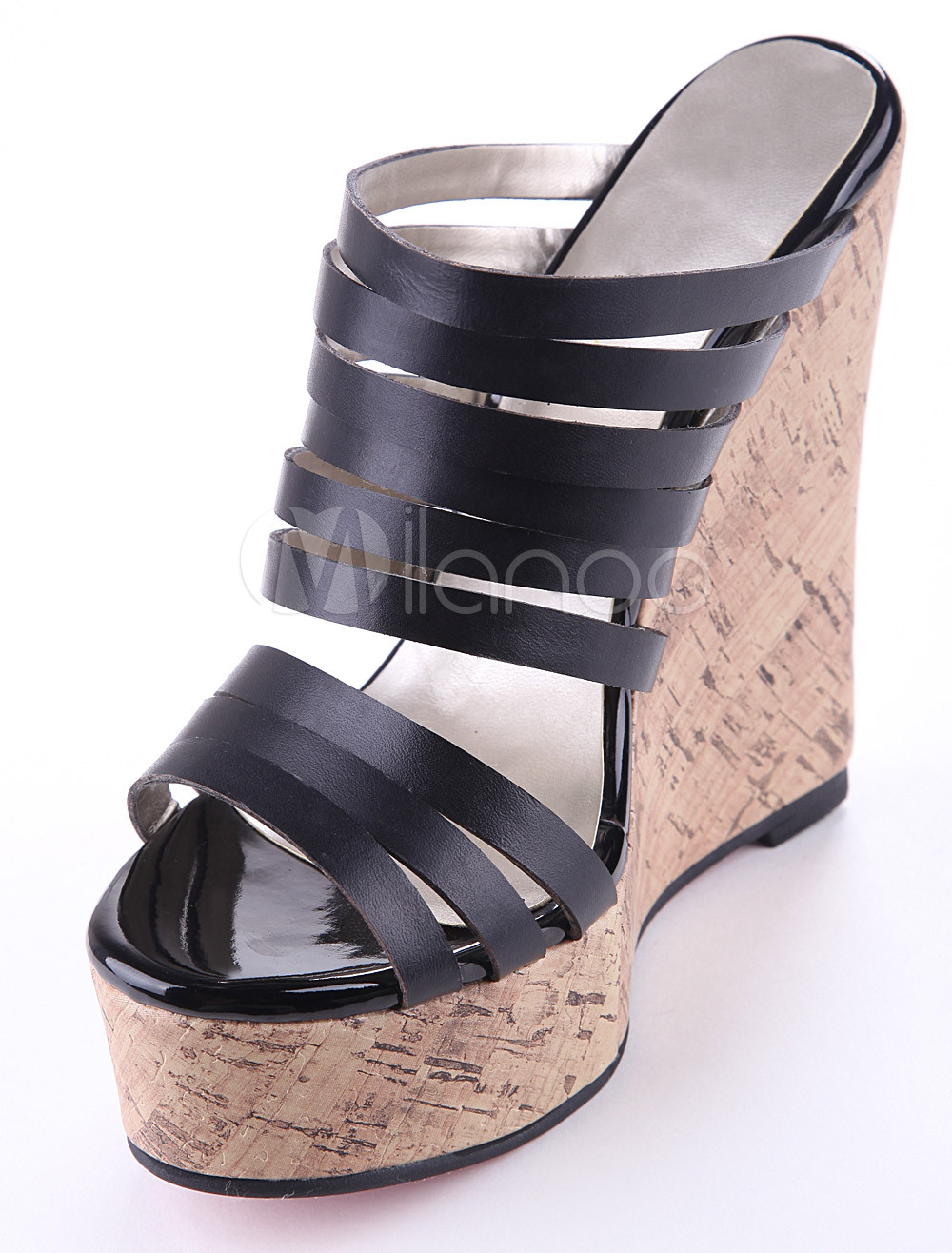 Roman Open Toe Cowhide Women's Wedge Slides