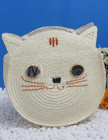 Cat Shaped Straw Woven Women's Tote Bag