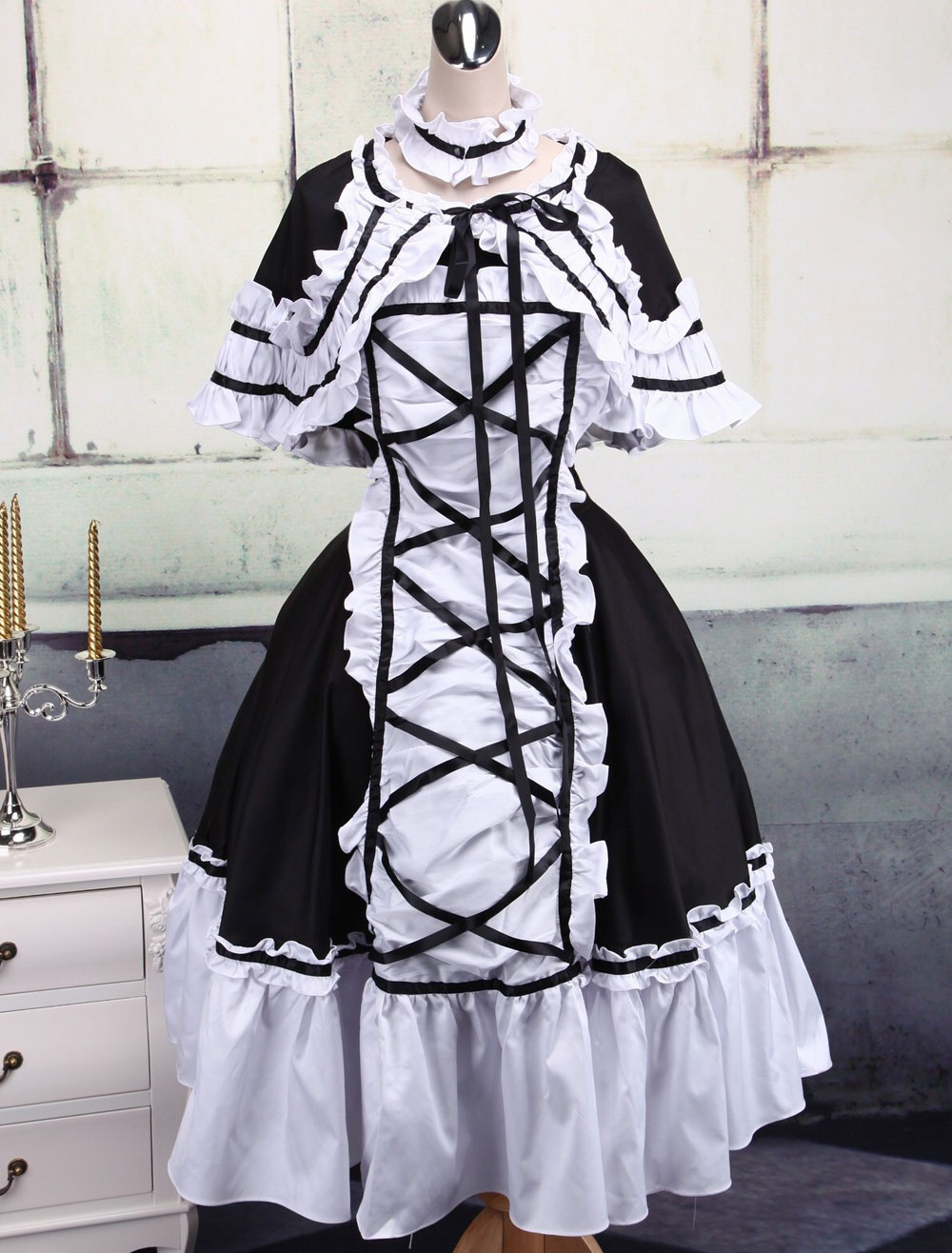 Cotton Black And White Lace Ruffles Cotton Gothic Lolita Dress steampunk buy now online Cotton Black And White Lace Ruffles Cotton Gothic Lolita Dress steampunk buy now online