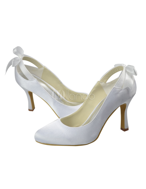 white satin heels with bow