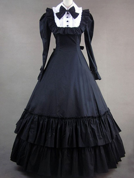 Classic Lolita Victorian Black  Ruffled Long Formal Gown Dress steampunk buy now online