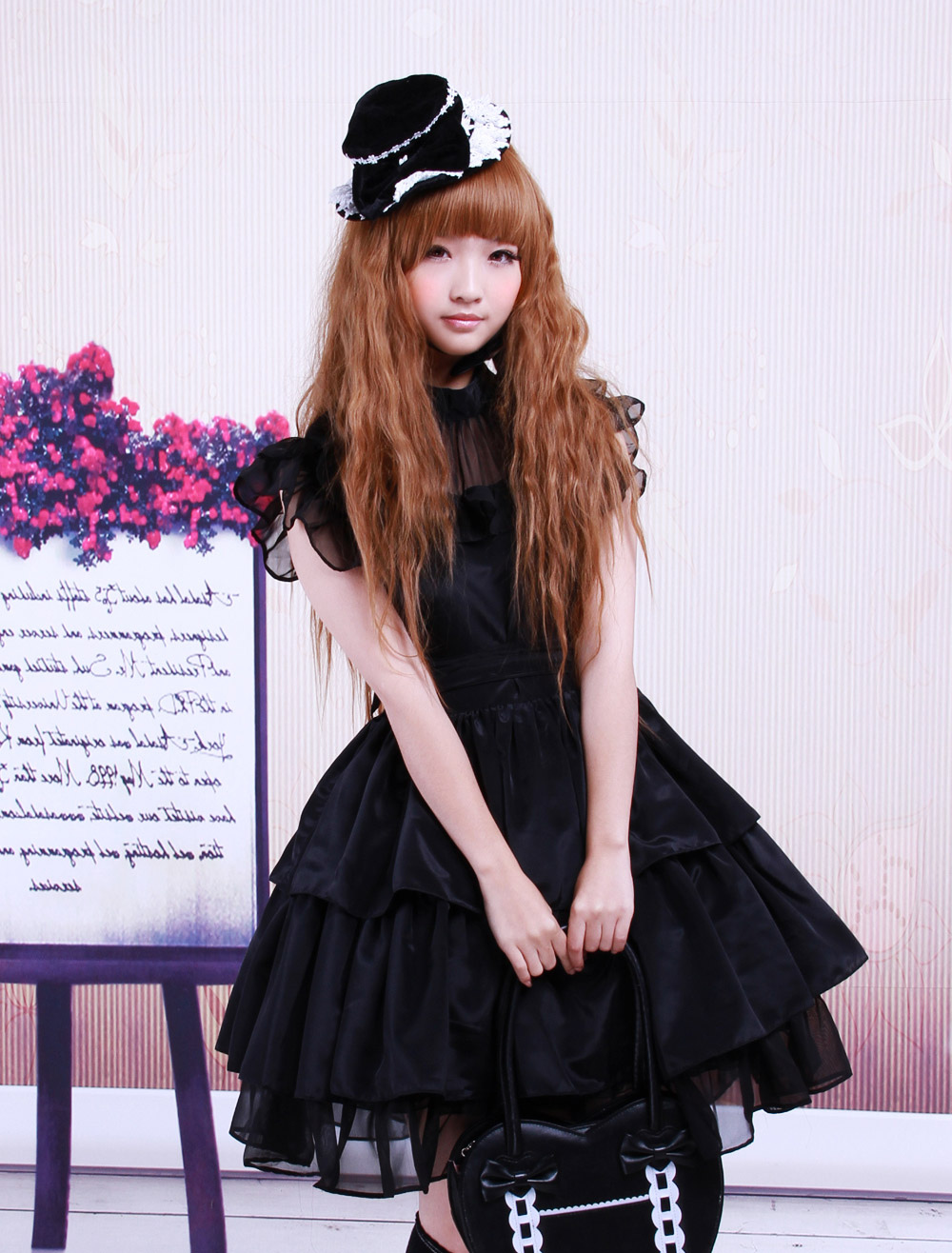 Rayon Yarn Black Lolita OP Dress with Ruffles Waist Belt steampunk buy now online