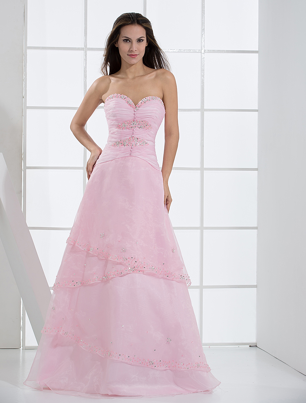 Pink Strapless Satin Organza Prom Dress/Homecoming Dress