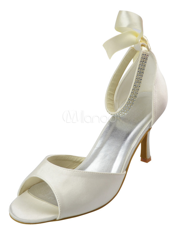 Ivory Ankle Strap Open Toe Bridal Shoes - Milanoo