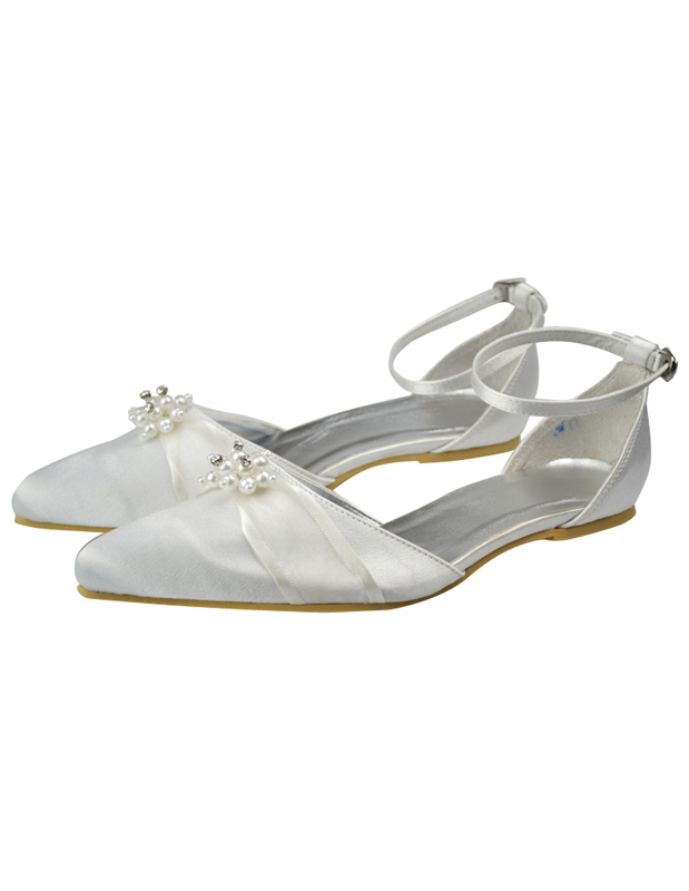 Chaussures de mariage blanches plates Ã©lÃ©gantes avec rhinestones ...