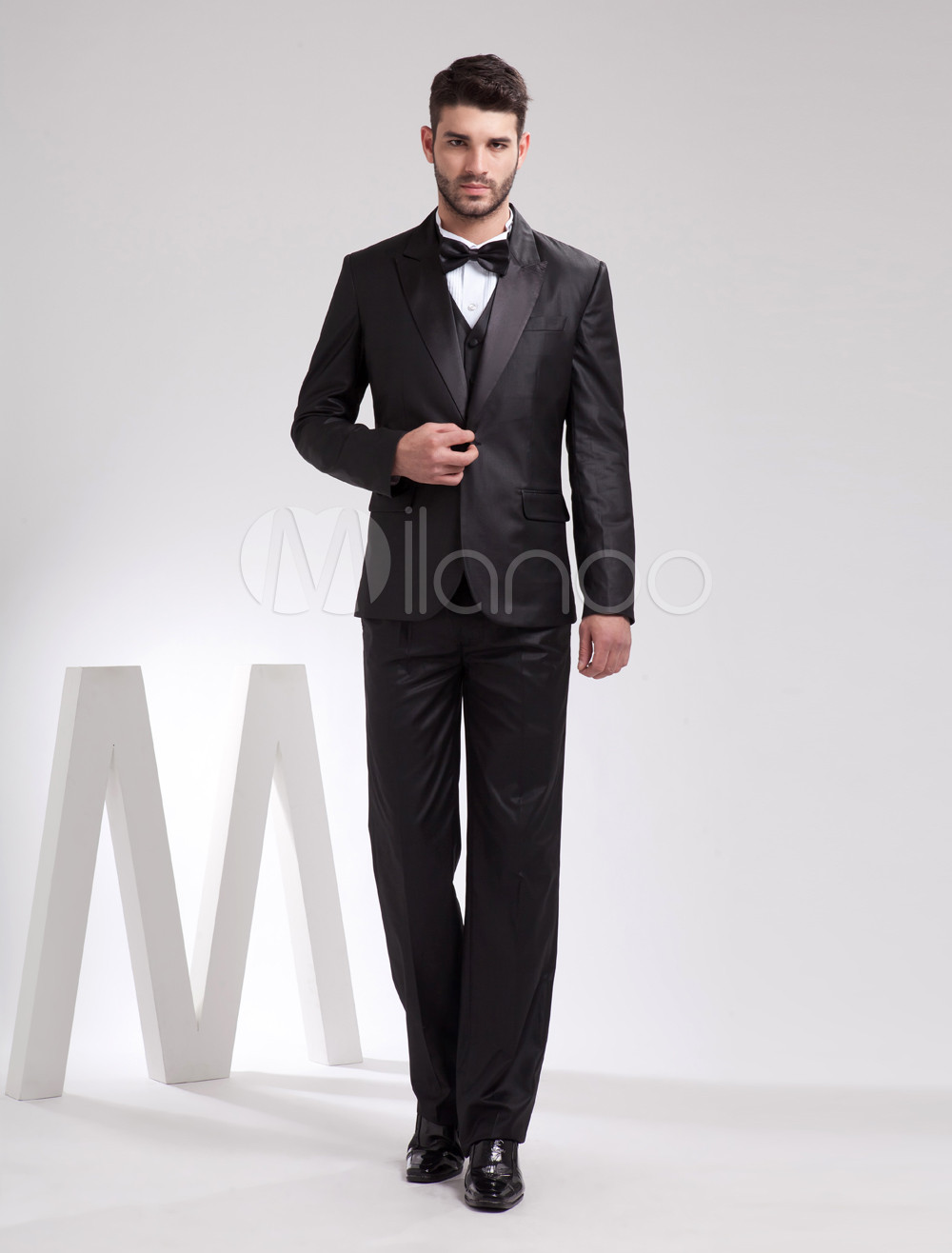 Wedding Groom Tuxedo handsome black serge front button groom tuxedo milanoo com