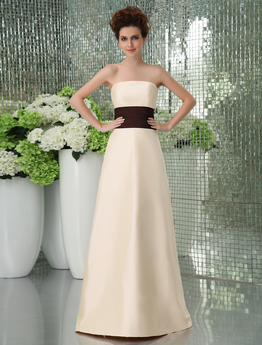 Formal Aline Strapless Sash Satin Evening Dress Wordset