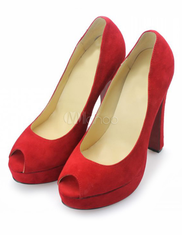 Red Peep Toe Platform Heels