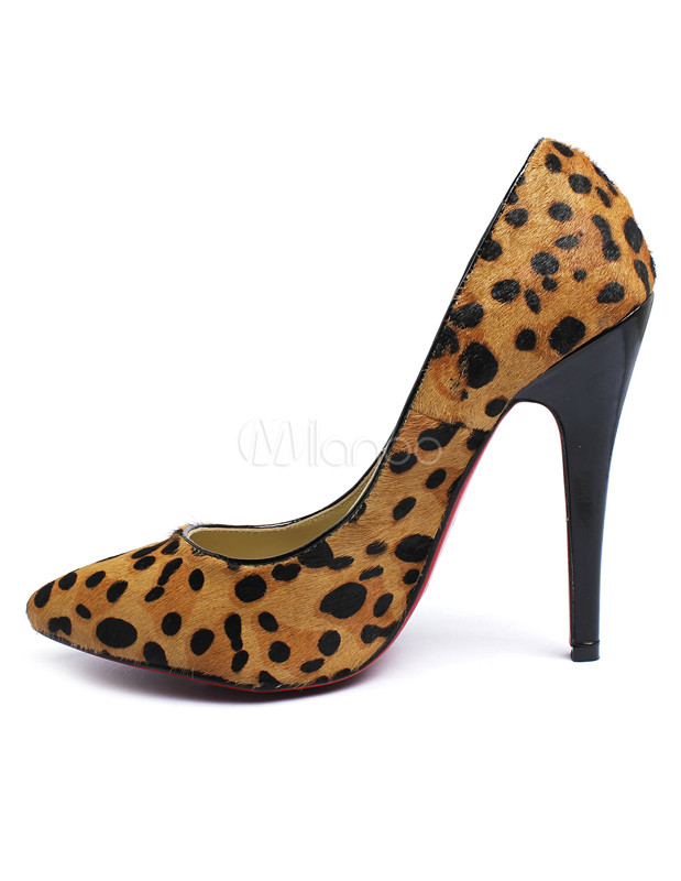 cheap knock off red bottom shoes - Sexy Brown Leopard Print Pointed Toe Horse Hair Womens Pumps ...