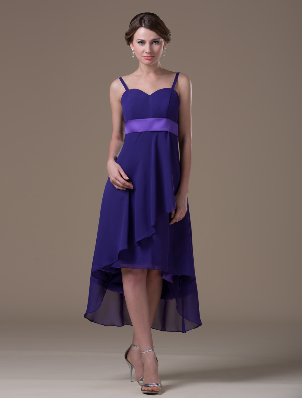 Grape Elastic Woven Satin Tea Length Maternity Bridesmaid Dress