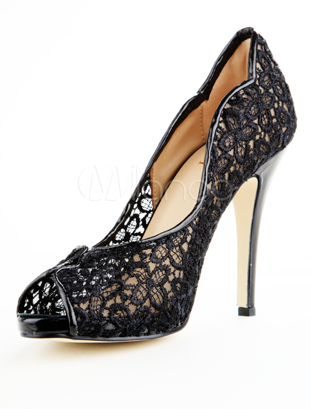 Wedding Lace High Heels black lace high heels womens peep stiletto pumps milanoo com