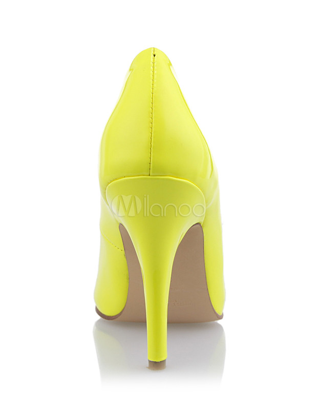 Yellow PU Leather Pumps Pointed Toe High Heels