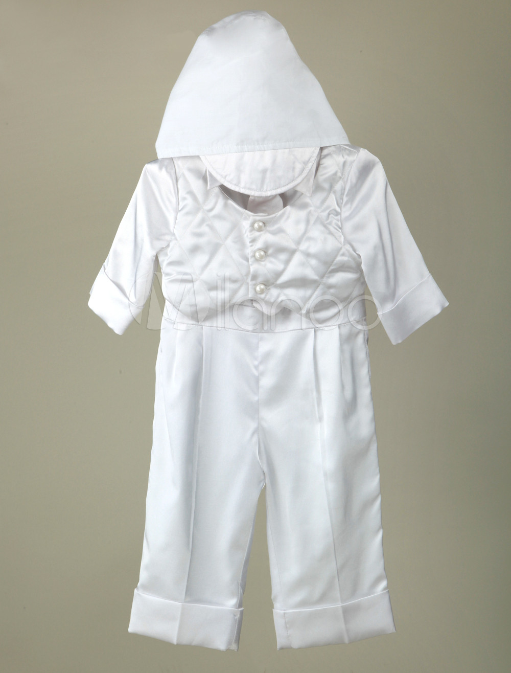 White Long Sleeves Cotton Christening Jumpsuit Ilith