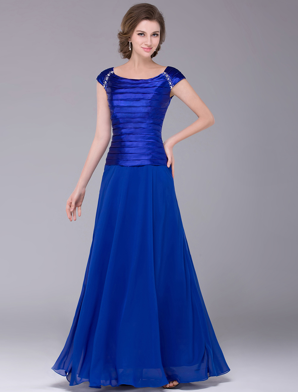 Royal Blue Scoop Neck A-line Chiffon Mother of the Bride Dress (Wedding) photo