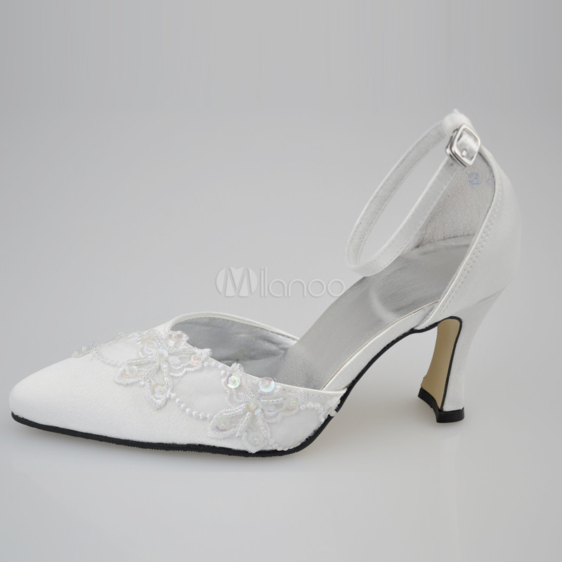 Fabulous White Satin 2 4/5″ High Heel Womens Wedding Shoes Fanu