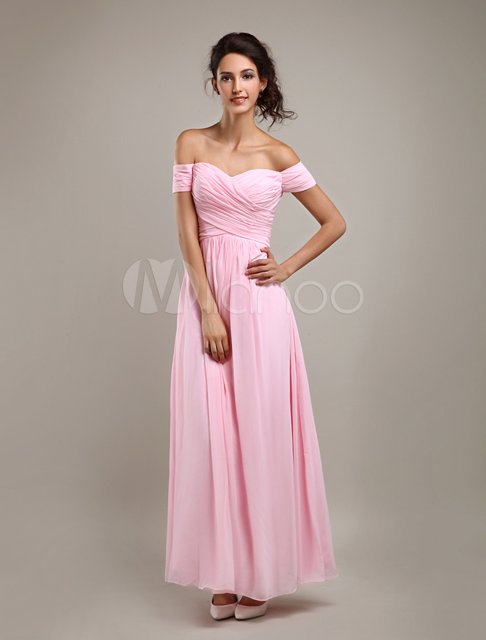 Glamorous Pink Chiffon A-line Maxi Bridesmaid Dress (Wedding Bridesmaid Dresses) photo