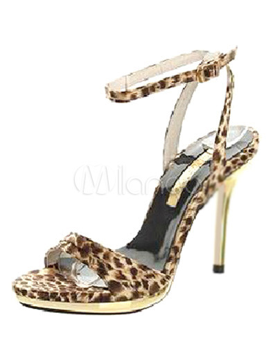 ... Leather Leopard Print Stiletto Heel Modern Dress Sandals - Milanoo
