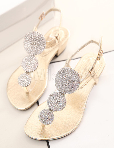 Belles sandales plates avec braclet ornÃ© de strass - Milanoo