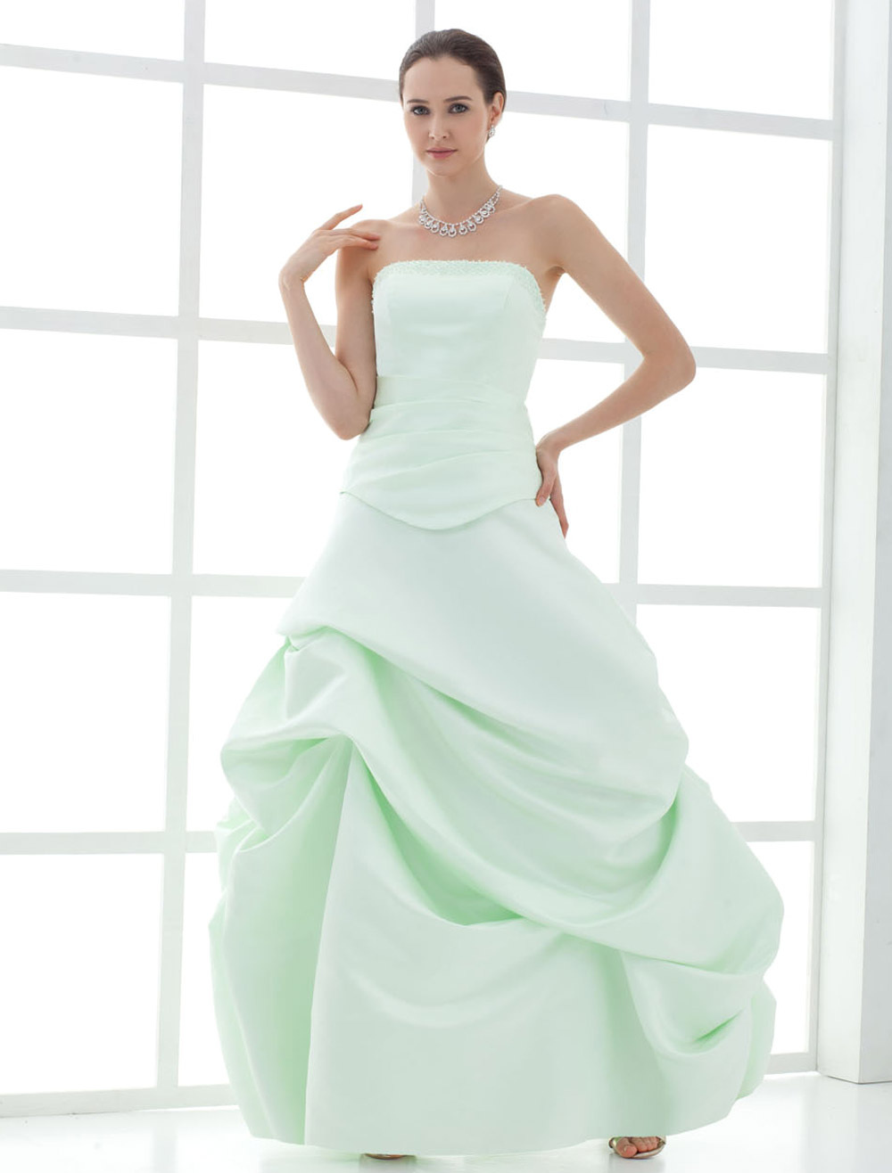 Ruffled Mermaid Satin Mother of the Bride & Groom Dresses with Long Sleeves & Asymmetric Neck