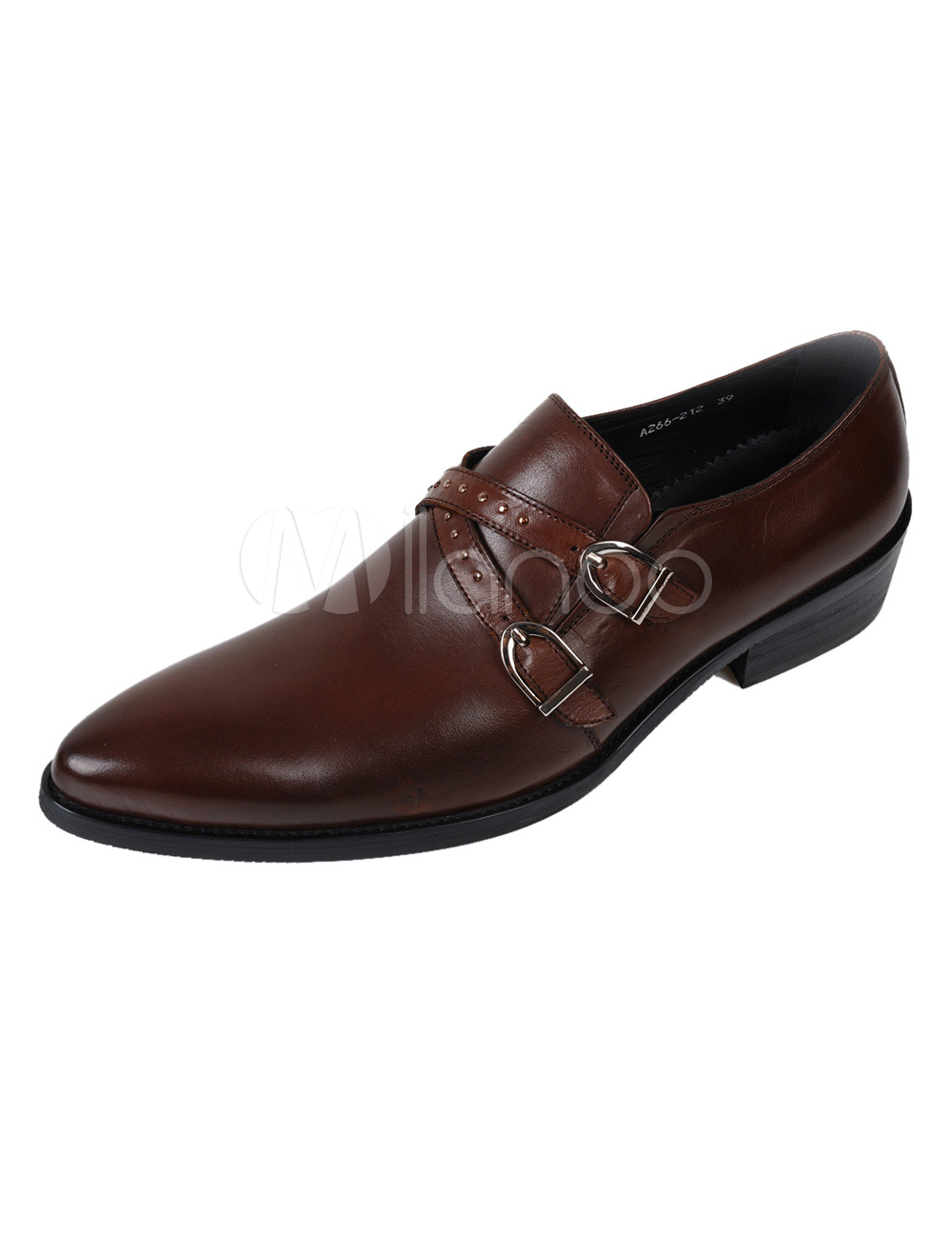 Handsome Brown Pointed Toe Buckle Cowhide Dress Man’s Dress Shoes Gigaopia