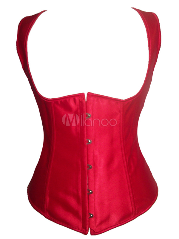 Sexy Red Front Button Satin Woman's Steampunk Corset steampunk buy now online