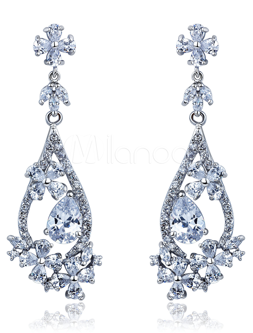 Flower-Cubic-Zirconia-Pierced-Modern-Wom
